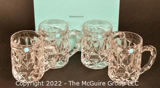 Set of (4) Clear Crystal Tiffany & Co. Rock-Cut Beer Mugs with Faceted Cuts Throughout, New in Gift Box.