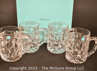 Set of (4) Clear Crystal Tiffany & Co. Rock-Cut Beer Mugs with Faceted Cuts Throughout, New in Gift Box.