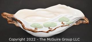 Vintage Roseville Pottery Ming Tree Green Serving Bowl with Handles. Measures 5" x 14".