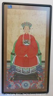 Large format 50 x 27 framed representation of Chinese Nobel woman. Gouache on paper. Framed under glass, unsigned.