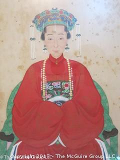 Large format 50 x 27 framed representation of Chinese Nobel woman. Gouache on paper. Framed under glass, unsigned.