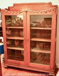 Vintage Oak Two Door Display Bookcase or Library Cabinet.  Measures 14" x 47" x 61". {Description Altered 2-24-22 @ 10:19am ET}