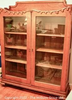 Vintage Oak Two Door Display Bookcase or Library Cabinet.  Measures 14" x 47" x 61". {Description Altered 2-24-22 @ 10:19am ET}