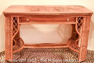 Vintage Wicker Rattan Writing Desk with Drawer.  Some damage to top.  Measures 26" x 30" x 47".