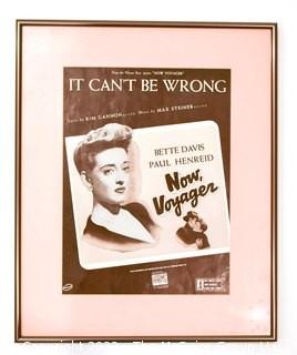 Framed Under Glass "Now, Voyager" Starring Bette Davis & Paul Henreid Lobby Card. Measures 14" x 17".