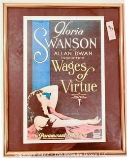 Framed Under Glass Reproduction Lobby Card for "Wages of Virtue" Starring Gloria Swanson. 16 x 20"