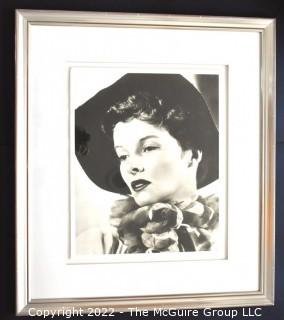 Framed Under Glass Large Format Black & White Photo of Katherine Hepburn, Soicher Marin. Measures 28 1/2" x 32 1/2". 