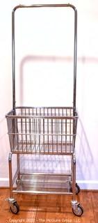 Chrome Wire Frame Metal Laundry Cart with Double Pole Rack