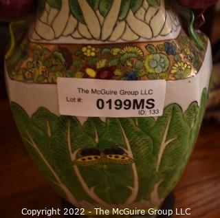 Hand Painted Asian Style Porcelain Table Lamps with Cabbage Leaf Design.  Measures 30" tall with Shade.