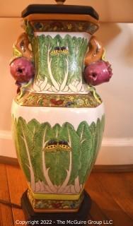 Hand Painted Asian Style Porcelain Table Lamps with Cabbage Leaf Design.  Measures 30" tall with Shade.