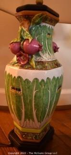 Hand Painted Asian Style Porcelain Table Lamps with Cabbage Leaf Design.  Measures 30" tall with Shade.