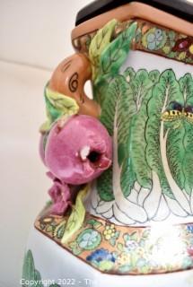 Hand Painted Asian Style Porcelain Table Lamps with Cabbage Leaf Design.  Measures 30" tall with Shade.