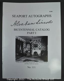 Lot 29.  Seaport Autographs.  49 items. Catalogs 1, 5-22, 24-27, 29-35, 102, 105-117; and 120-124; 1976-1987, 2006-2011.  The first catalog is modestly titled “Autographs Spring-1976” and was issued by “N. F. Boas” from Wilton, Connecticut; the title changed with later catalogs, as did the location from Mystic to Stonington.  Boas is none other than Dr. Norman F. Boas (1923-2016), Fellow of The Manuscript Society.  With a medical degree from Harvard attained by the time he was 22, Boas was in public health service, including a stint with NIH, taught at Yale, and later was in private practice.  After retiring from medicine, he was heavily involved with historical projects in his area and, of course, acquiring and selling manuscripts.  His research and publishing interests included Abraham Lincoln, First Lady Jane Pierce, and the noted anthropologist Franz Boas, his grandfather.       