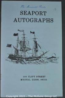 Lot 29.  Seaport Autographs.  49 items. Catalogs 1, 5-22, 24-27, 29-35, 102, 105-117; and 120-124; 1976-1987, 2006-2011.  The first catalog is modestly titled “Autographs Spring-1976” and was issued by “N. F. Boas” from Wilton, Connecticut; the title changed with later catalogs, as did the location from Mystic to Stonington.  Boas is none other than Dr. Norman F. Boas (1923-2016), Fellow of The Manuscript Society.  With a medical degree from Harvard attained by the time he was 22, Boas was in public health service, including a stint with NIH, taught at Yale, and later was in private practice.  After retiring from medicine, he was heavily involved with historical projects in his area and, of course, acquiring and selling manuscripts.  His research and publishing interests included Abraham Lincoln, First Lady Jane Pierce, and the noted anthropologist Franz Boas, his grandfather.       