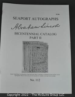 Lot 29.  Seaport Autographs.  49 items. Catalogs 1, 5-22, 24-27, 29-35, 102, 105-117; and 120-124; 1976-1987, 2006-2011.  The first catalog is modestly titled “Autographs Spring-1976” and was issued by “N. F. Boas” from Wilton, Connecticut; the title changed with later catalogs, as did the location from Mystic to Stonington.  Boas is none other than Dr. Norman F. Boas (1923-2016), Fellow of The Manuscript Society.  With a medical degree from Harvard attained by the time he was 22, Boas was in public health service, including a stint with NIH, taught at Yale, and later was in private practice.  After retiring from medicine, he was heavily involved with historical projects in his area and, of course, acquiring and selling manuscripts.  His research and publishing interests included Abraham Lincoln, First Lady Jane Pierce, and the noted anthropologist Franz Boas, his grandfather.       