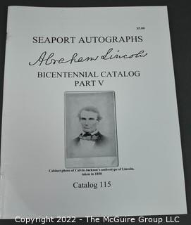 Lot 29.  Seaport Autographs.  49 items. Catalogs 1, 5-22, 24-27, 29-35, 102, 105-117; and 120-124; 1976-1987, 2006-2011.  The first catalog is modestly titled “Autographs Spring-1976” and was issued by “N. F. Boas” from Wilton, Connecticut; the title changed with later catalogs, as did the location from Mystic to Stonington.  Boas is none other than Dr. Norman F. Boas (1923-2016), Fellow of The Manuscript Society.  With a medical degree from Harvard attained by the time he was 22, Boas was in public health service, including a stint with NIH, taught at Yale, and later was in private practice.  After retiring from medicine, he was heavily involved with historical projects in his area and, of course, acquiring and selling manuscripts.  His research and publishing interests included Abraham Lincoln, First Lady Jane Pierce, and the noted anthropologist Franz Boas, his grandfather.       