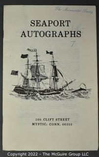 Lot 29.  Seaport Autographs.  49 items. Catalogs 1, 5-22, 24-27, 29-35, 102, 105-117; and 120-124; 1976-1987, 2006-2011.  The first catalog is modestly titled “Autographs Spring-1976” and was issued by “N. F. Boas” from Wilton, Connecticut; the title changed with later catalogs, as did the location from Mystic to Stonington.  Boas is none other than Dr. Norman F. Boas (1923-2016), Fellow of The Manuscript Society.  With a medical degree from Harvard attained by the time he was 22, Boas was in public health service, including a stint with NIH, taught at Yale, and later was in private practice.  After retiring from medicine, he was heavily involved with historical projects in his area and, of course, acquiring and selling manuscripts.  His research and publishing interests included Abraham Lincoln, First Lady Jane Pierce, and the noted anthropologist Franz Boas, his grandfather.       