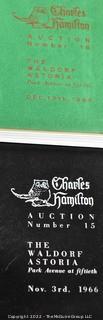 Lot 11.  Charles Hamilton.  164 items.  Auction catalogs 1-166, from May 16, 1963 to November 29, 1984 (missing nos. 69 and 158).  Most include separate list of prices realized.  The first auction was held at the Gotham Hotel, located on Fifth Avenue at 55th Street.  Auction 166 was held at the Omni Park Central, Seventh Avenue at 56th Street. 

Charles Hamilton Autographs. Catalogs.  43 items. In Catalog 25 is this information: “To avoid confusion in identifying our catalogs, we have decided to designate them all by number. Since we have issued ten large catalogs (1 to 10, inclusive), and fourteen Gray Octavos (A to O, inclusive, omitting the letter I), this catalog becomes Number 25. The next will be Number 26.” This group includes 1, 3, 4, 6-10, A, D, E, F, H, J, K, L, M, N, O, 25-46, 48, 49.  Unfortunately, the catalogs are not dated. Internal evidence suggests they are from the late 1950s to 1965.

Charles Hamilton Galleries.  1 item.  Catalog 1.  Postmark of Nov. 5, 1984.  Letter