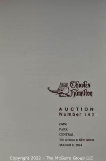 Lot 11.  Charles Hamilton.  164 items.  Auction catalogs 1-166, from May 16, 1963 to November 29, 1984 (missing nos. 69 and 158).  Most include separate list of prices realized.  The first auction was held at the Gotham Hotel, located on Fifth Avenue at 55th Street.  Auction 166 was held at the Omni Park Central, Seventh Avenue at 56th Street. 

Charles Hamilton Autographs. Catalogs.  43 items. In Catalog 25 is this information: “To avoid confusion in identifying our catalogs, we have decided to designate them all by number. Since we have issued ten large catalogs (1 to 10, inclusive), and fourteen Gray Octavos (A to O, inclusive, omitting the letter I), this catalog becomes Number 25. The next will be Number 26.” This group includes 1, 3, 4, 6-10, A, D, E, F, H, J, K, L, M, N, O, 25-46, 48, 49.  Unfortunately, the catalogs are not dated. Internal evidence suggests they are from the late 1950s to 1965.

Charles Hamilton Galleries.  1 item.  Catalog 1.  Postmark of Nov. 5, 1984.  Letter