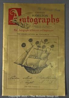 Lot 11.  Charles Hamilton.  164 items.  Auction catalogs 1-166, from May 16, 1963 to November 29, 1984 (missing nos. 69 and 158).  Most include separate list of prices realized.  The first auction was held at the Gotham Hotel, located on Fifth Avenue at 55th Street.  Auction 166 was held at the Omni Park Central, Seventh Avenue at 56th Street. 

Charles Hamilton Autographs. Catalogs.  43 items. In Catalog 25 is this information: “To avoid confusion in identifying our catalogs, we have decided to designate them all by number. Since we have issued ten large catalogs (1 to 10, inclusive), and fourteen Gray Octavos (A to O, inclusive, omitting the letter I), this catalog becomes Number 25. The next will be Number 26.” This group includes 1, 3, 4, 6-10, A, D, E, F, H, J, K, L, M, N, O, 25-46, 48, 49.  Unfortunately, the catalogs are not dated. Internal evidence suggests they are from the late 1950s to 1965.

Charles Hamilton Galleries.  1 item.  Catalog 1.  Postmark of Nov. 5, 1984.  Letter