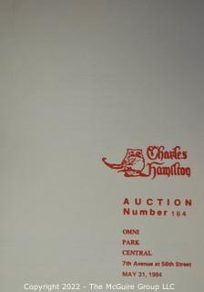 Lot 11.  Charles Hamilton.  164 items.  Auction catalogs 1-166, from May 16, 1963 to November 29, 1984 (missing nos. 69 and 158).  Most include separate list of prices realized.  The first auction was held at the Gotham Hotel, located on Fifth Avenue at 55th Street.  Auction 166 was held at the Omni Park Central, Seventh Avenue at 56th Street. 

Charles Hamilton Autographs. Catalogs.  43 items. In Catalog 25 is this information: “To avoid confusion in identifying our catalogs, we have decided to designate them all by number. Since we have issued ten large catalogs (1 to 10, inclusive), and fourteen Gray Octavos (A to O, inclusive, omitting the letter I), this catalog becomes Number 25. The next will be Number 26.” This group includes 1, 3, 4, 6-10, A, D, E, F, H, J, K, L, M, N, O, 25-46, 48, 49.  Unfortunately, the catalogs are not dated. Internal evidence suggests they are from the late 1950s to 1965.

Charles Hamilton Galleries.  1 item.  Catalog 1.  Postmark of Nov. 5, 1984.  Letter