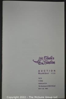 Lot 11.  Charles Hamilton.  164 items.  Auction catalogs 1-166, from May 16, 1963 to November 29, 1984 (missing nos. 69 and 158).  Most include separate list of prices realized.  The first auction was held at the Gotham Hotel, located on Fifth Avenue at 55th Street.  Auction 166 was held at the Omni Park Central, Seventh Avenue at 56th Street. 

Charles Hamilton Autographs. Catalogs.  43 items. In Catalog 25 is this information: “To avoid confusion in identifying our catalogs, we have decided to designate them all by number. Since we have issued ten large catalogs (1 to 10, inclusive), and fourteen Gray Octavos (A to O, inclusive, omitting the letter I), this catalog becomes Number 25. The next will be Number 26.” This group includes 1, 3, 4, 6-10, A, D, E, F, H, J, K, L, M, N, O, 25-46, 48, 49.  Unfortunately, the catalogs are not dated. Internal evidence suggests they are from the late 1950s to 1965.

Charles Hamilton Galleries.  1 item.  Catalog 1.  Postmark of Nov. 5, 1984.  Letter