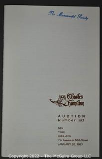 Lot 11.  Charles Hamilton.  164 items.  Auction catalogs 1-166, from May 16, 1963 to November 29, 1984 (missing nos. 69 and 158).  Most include separate list of prices realized.  The first auction was held at the Gotham Hotel, located on Fifth Avenue at 55th Street.  Auction 166 was held at the Omni Park Central, Seventh Avenue at 56th Street. 

Charles Hamilton Autographs. Catalogs.  43 items. In Catalog 25 is this information: “To avoid confusion in identifying our catalogs, we have decided to designate them all by number. Since we have issued ten large catalogs (1 to 10, inclusive), and fourteen Gray Octavos (A to O, inclusive, omitting the letter I), this catalog becomes Number 25. The next will be Number 26.” This group includes 1, 3, 4, 6-10, A, D, E, F, H, J, K, L, M, N, O, 25-46, 48, 49.  Unfortunately, the catalogs are not dated. Internal evidence suggests they are from the late 1950s to 1965.

Charles Hamilton Galleries.  1 item.  Catalog 1.  Postmark of Nov. 5, 1984.  Letter