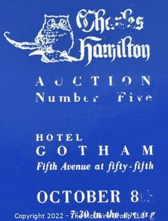 Lot 11.  Charles Hamilton.  164 items.  Auction catalogs 1-166, from May 16, 1963 to November 29, 1984 (missing nos. 69 and 158).  Most include separate list of prices realized.  The first auction was held at the Gotham Hotel, located on Fifth Avenue at 55th Street.  Auction 166 was held at the Omni Park Central, Seventh Avenue at 56th Street. 

Charles Hamilton Autographs. Catalogs.  43 items. In Catalog 25 is this information: “To avoid confusion in identifying our catalogs, we have decided to designate them all by number. Since we have issued ten large catalogs (1 to 10, inclusive), and fourteen Gray Octavos (A to O, inclusive, omitting the letter I), this catalog becomes Number 25. The next will be Number 26.” This group includes 1, 3, 4, 6-10, A, D, E, F, H, J, K, L, M, N, O, 25-46, 48, 49.  Unfortunately, the catalogs are not dated. Internal evidence suggests they are from the late 1950s to 1965.

Charles Hamilton Galleries.  1 item.  Catalog 1.  Postmark of Nov. 5, 1984.  Letter