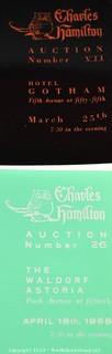 Lot 11.  Charles Hamilton.  164 items.  Auction catalogs 1-166, from May 16, 1963 to November 29, 1984 (missing nos. 69 and 158).  Most include separate list of prices realized.  The first auction was held at the Gotham Hotel, located on Fifth Avenue at 55th Street.  Auction 166 was held at the Omni Park Central, Seventh Avenue at 56th Street. 

Charles Hamilton Autographs. Catalogs.  43 items. In Catalog 25 is this information: “To avoid confusion in identifying our catalogs, we have decided to designate them all by number. Since we have issued ten large catalogs (1 to 10, inclusive), and fourteen Gray Octavos (A to O, inclusive, omitting the letter I), this catalog becomes Number 25. The next will be Number 26.” This group includes 1, 3, 4, 6-10, A, D, E, F, H, J, K, L, M, N, O, 25-46, 48, 49.  Unfortunately, the catalogs are not dated. Internal evidence suggests they are from the late 1950s to 1965.

Charles Hamilton Galleries.  1 item.  Catalog 1.  Postmark of Nov. 5, 1984.  Letter