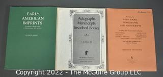 Lot 14.  The Jenkins Company.  3 items.  Based in Austin, Texas, the late John H. Jenkins built his business with much bravado and no small amount of knowledge about rare materials.  These three catalogs, numbers 25, 48 and 110 provide glimpses of what his company offered.  The first two are not dated but item 110 is from 1977 and is titled Early American Imprints: A Collection of Works Printed in America between 1669 and 1800.  Several later catalogs may be found for sale online but earlier ones are harder to locate. 