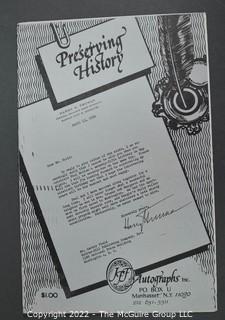 Lot 13.  JFF Autographs, Inc. 14 items; 1981-1987.  When these catalogs were issued the company had a P.O. box in Manhasset, N.Y.  A catalog from 1981 lists items from several U.S. presidents including an LS with the full signature of Franklin D. Roosevelt in 1936, for $250.