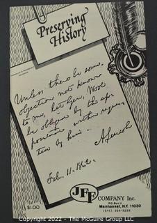 Lot 13.  JFF Autographs, Inc. 14 items; 1981-1987.  When these catalogs were issued the company had a P.O. box in Manhasset, N.Y.  A catalog from 1981 lists items from several U.S. presidents including an LS with the full signature of Franklin D. Roosevelt in 1936, for $250.