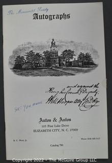 Lot 2.  Autos & Autos.  26 items.  The firm was owned and operated by the late B.C. West, Jr., Manuscript Society treasurer, trustee and noted dealer and collector. His name is well known for the 1976-1977 replevin case, The State of North Carolina vs. Dr. B.C. West, Jr., that he fought after the state seized documents from him. Less well known, perhaps, is the key role he played with the F.B.I. in apprehending a thief who stole an estimated $15,000,000 of manuscripts and artifacts from the Thomas Edison National Historic Site.  West received the Conservation Service Award for his work on the case.  Postmark dates for the catalogs range from 1975 to 1991