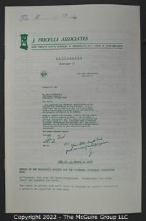 Lot 9.  J. Fricelli Associates.  7 items.  Catalogs 3, 7, 11, 13-14, 17-18; 1970s.  Business address listed in catalogs is Brooklyn.  On the covers the business identifies as a member of The Manuscript Society and the Universal Autograph Collectors Club.  In addition to manuscripts, several of the catalogs offer a good number of First Day Covers.  For example, catalog 3 includes “Cacheted FDC of the United Nations stamp picturing the Chagall window.” Boldly signed by Marc Chagall and listed for $45.   