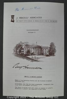 Lot 9.  J. Fricelli Associates.  7 items.  Catalogs 3, 7, 11, 13-14, 17-18; 1970s.  Business address listed in catalogs is Brooklyn.  On the covers the business identifies as a member of The Manuscript Society and the Universal Autograph Collectors Club.  In addition to manuscripts, several of the catalogs offer a good number of First Day Covers.  For example, catalog 3 includes “Cacheted FDC of the United Nations stamp picturing the Chagall window.” Boldly signed by Marc Chagall and listed for $45.   