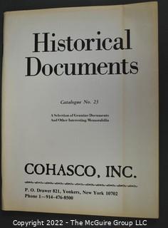 Lot 4.  Cohasco, Inc.  12 items.  Catalogs 23-27, 32, 51-52, 54, 58-59 and 61.  1982-2012.  Founded in 1946, the company is run by Bob Snyder, a member of the Board of Trustees of The Manuscript Society.  It is located in Yonkers, N.Y. 
