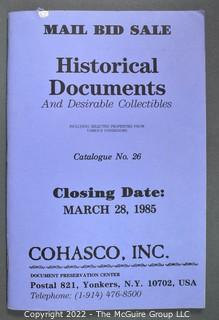 Lot 4.  Cohasco, Inc.  12 items.  Catalogs 23-27, 32, 51-52, 54, 58-59 and 61.  1982-2012.  Founded in 1946, the company is run by Bob Snyder, a member of the Board of Trustees of The Manuscript Society.  It is located in Yonkers, N.Y. 
