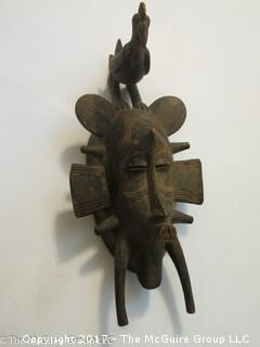 Senufo Wood Carved Face Mask; Tribal Art; Cote d' Ivoire