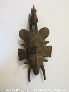 Senufo Wood Carved Face Mask; Tribal Art; Cote d' Ivoire