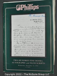 Lot 21.  Phillips (New York).  8 items.  Auction catalogs, 1978-1981.  Catalogs sometimes include price estimates and/or separate list of prices realized.  The auction catalog for June 25, 1980 includes over fifty items associated with Andrew Jackson.