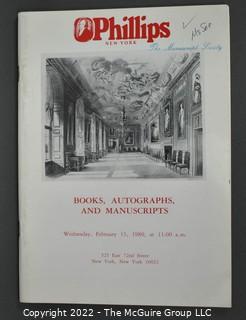 Lot 21.  Phillips (New York).  8 items.  Auction catalogs, 1978-1981.  Catalogs sometimes include price estimates and/or separate list of prices realized.  The auction catalog for June 25, 1980 includes over fifty items associated with Andrew Jackson.