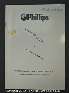 Lot 21.  Phillips (New York).  8 items.  Auction catalogs, 1978-1981.  Catalogs sometimes include price estimates and/or separate list of prices realized.  The auction catalog for June 25, 1980 includes over fifty items associated with Andrew Jackson.