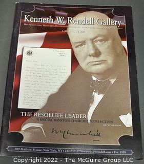 Lot 25.  The Rendells, Inc. and Kenneth Rendell Gallery  

Lists. 15 items.  Nos. 1, 3-10, 12-13, 15-18.  Undated, likely 1970s.  Consist of 8.5” x 14” sheets of paper stapled at upper left and folded in half.

Catalogs (numbered). 160 items.  Nos. 1, 3, 4-10, 12, 14, 16-130, 132-156, 158-164, 169 and 197.  Catalog 1 is from 1959 (according to his website) and catalog 197 from 1991 (from copyright designation in the catalog). Early catalogs are 8.5”x11” paper sheets stapled at upper left.  

In 1981 two catalogs were issued, without catalog numbers, as two volumes with the same title, namely, “The American Frontier: From the Atlantic to the Pacific.”  These can be found listed on Amazon, eBay and other sites for anywhere from $10 to $40.

In 1982 three catalogs were issued, without catalog numbers, in three volumes with the same title, namely, “The History of Mankind.”

Kenneth W. Rendell Gallery.  10 items.  Nos. 300-305, 307-310.  Catalogs are not dated.  An internet search on August
