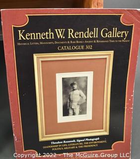 Lot 25.  The Rendells, Inc. and Kenneth Rendell Gallery  

Lists. 15 items.  Nos. 1, 3-10, 12-13, 15-18.  Undated, likely 1970s.  Consist of 8.5” x 14” sheets of paper stapled at upper left and folded in half.

Catalogs (numbered). 160 items.  Nos. 1, 3, 4-10, 12, 14, 16-130, 132-156, 158-164, 169 and 197.  Catalog 1 is from 1959 (according to his website) and catalog 197 from 1991 (from copyright designation in the catalog). Early catalogs are 8.5”x11” paper sheets stapled at upper left.  

In 1981 two catalogs were issued, without catalog numbers, as two volumes with the same title, namely, “The American Frontier: From the Atlantic to the Pacific.”  These can be found listed on Amazon, eBay and other sites for anywhere from $10 to $40.

In 1982 three catalogs were issued, without catalog numbers, in three volumes with the same title, namely, “The History of Mankind.”

Kenneth W. Rendell Gallery.  10 items.  Nos. 300-305, 307-310.  Catalogs are not dated.  An internet search on August