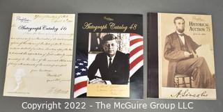 Lot 22.  Profiles in History.  3 items.  Catalogs 46, 48, and historical auction catalog 75, from June 11, 2015; 46 and 48 undated.  Numbers 46 and 48 sold for $25 when first distributed; 48 sold for $35.  Numerous copies of this company’s catalogs were available online during an internet search conducted on November 28, 2021, ranging in price from $5 to $50.     