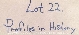 Lot 22.  Profiles in History.  3 items.  Catalogs 46, 48, and historical auction catalog 75, from June 11, 2015; 46 and 48 undated.  Numbers 46 and 48 sold for $25 when first distributed; 48 sold for $35.  Numerous copies of this company’s catalogs were available online during an internet search conducted on November 28, 2021, ranging in price from $5 to $50.     