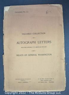 Lot 12.  Stan. V. Henkels.  6 items.  

Catalogue 712; 58 pages.  To be sold on December 14, 1893, Thos. Birch’s Sons, Philadelphia.  Includes “Autograph Letters and Documents Mostly Relating To The Revolutionary War And War Of The Rebellion…Also Relics Of General Washington And A Variety Of Historical Chinaware.”  

Catalogue 778; 99 pages, many uncut at top. The Col. John Trumbull Letters and Papers, also those of Prof. Benj. Silliman.  To be sold on February 11, 1897, Thos. Birch’s Sons, Philadelphia. Includes “Fine Letters of General George and Martha Washington; Generals of the Revolution; Signers of the Declaration of Independence; Members of the Old Congress; Eminent Artists, Authors and Scientists” and much more.  

Catalogue 1083; 87 pages. Valuable Autograph Letters and Historical Documents Being the Balance of the Chas. I. Turner Collection and The McKean, Mifflin and Miles Papers, &c.  To be sold on April 15, 1913, at Samuel T. Freeman & Co., Philadelphia. 

Catalogue 1