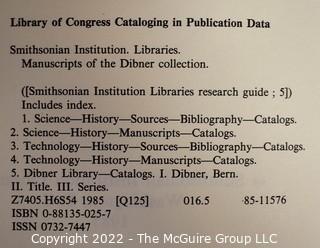 Lot 44.  Manuscripts of the Dibner Collection.  Washington, DC:  Smithsonian Institution Libraries, 1985.  Hardback, no dustjacket.