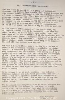 Lot 39.  The Proceedings of the Disraeli Colloquium.  April 22 and 23, 1978, at The Donald Gordon Center, Queen’s University at Kingston.  Sponsored by The Disraeli Project, Queen’s University, and The Canada Council.  John P. Matthews, editor.  Paperback. 