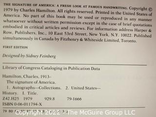 Lot 36.  Charles Hamilton. The Signature of America: A Fresh Look at Famous Handwriting.  New York: Harper and Row, 1979.  Hardback, with dustjacket. 